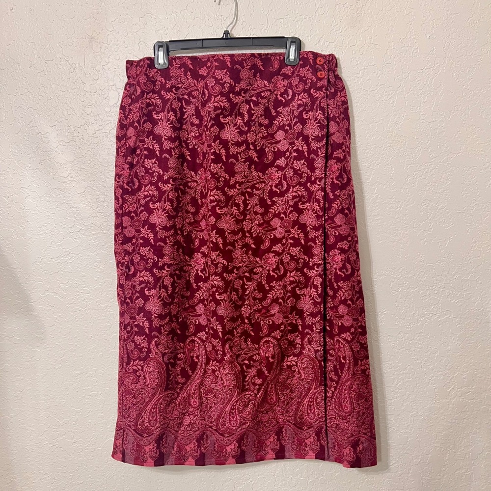 Sag Harbor VTG 90s Womens Burgundy Floral Paisley Tapestry Wrap Maxi Skirt XL